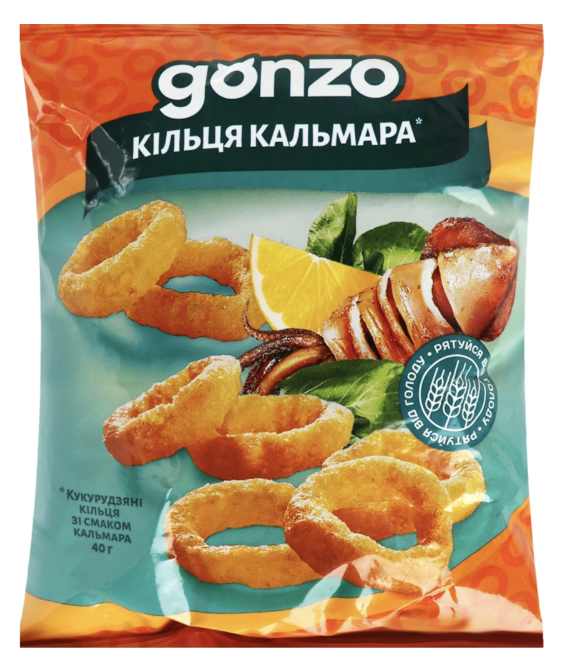 Снек Gonzo 40г Кукурудзяні кільця зі смак кальмара